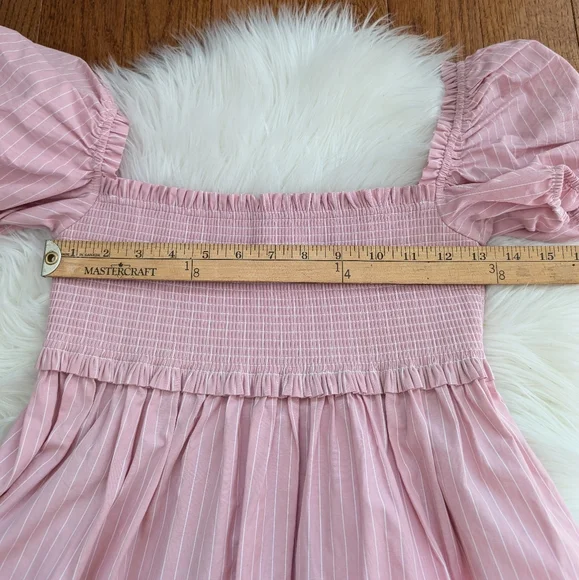 Aritzia Sunday Best Mini Smocked Babydoll Dress Small Pink & White Strip… - Picture 11 of 12